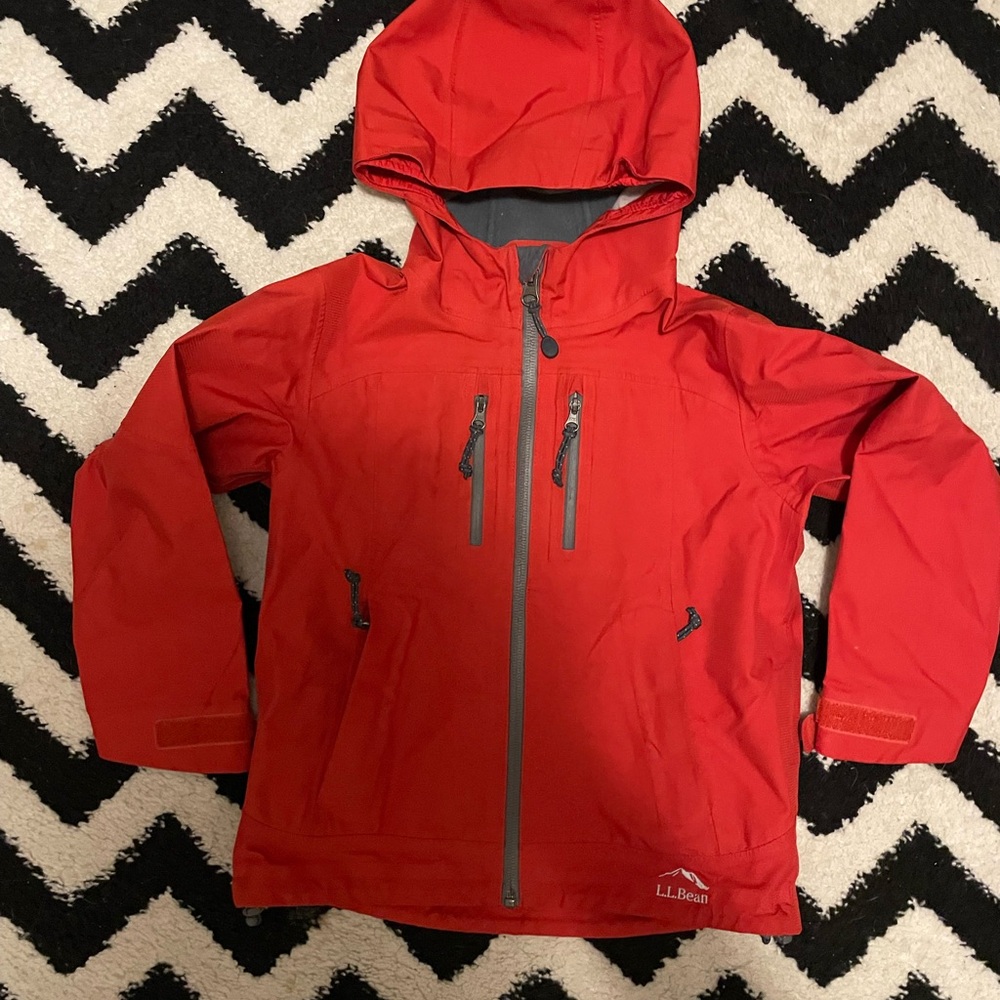 L.L. Bean Red Raincoat with Hood and Weather-Resistant Fabric